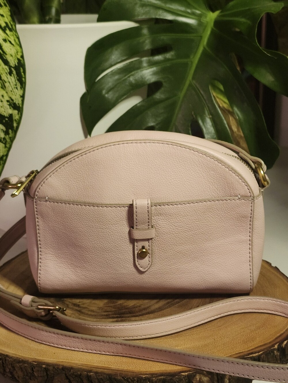Fossil, Pennie Leather Crossbody Bag Dusty Rose Pink Dome